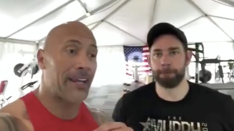 Dwayne Johnson and John Krasinski take a selfie video