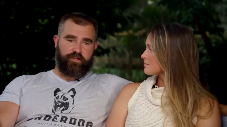 Kylie  McDevitt stares at Jason Kelce