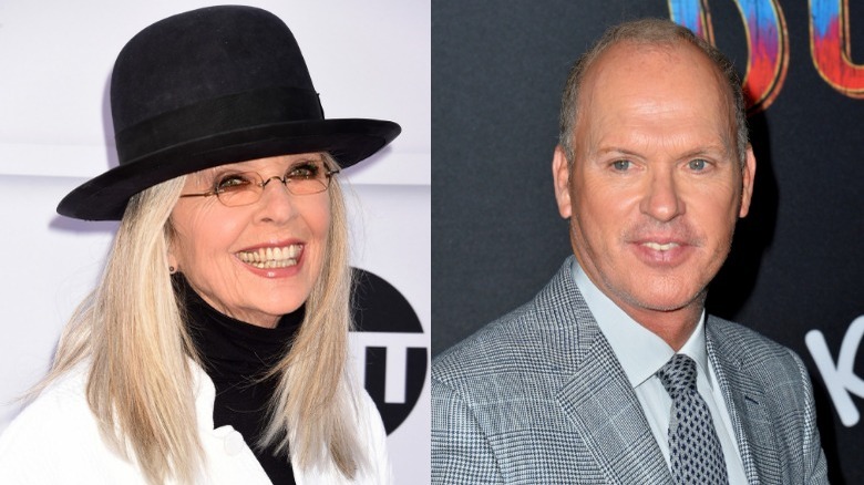 Diane Keaton and Michael Keaton smiling split image