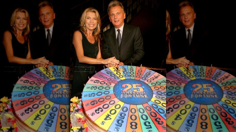 Vanna White and Pat Sajak cut Wheel of Fortune cake