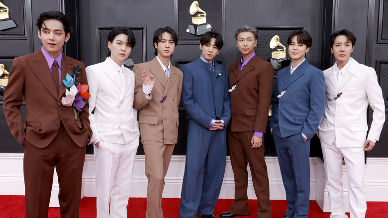 BTS arriving at the 64th Annual Grammy Awards