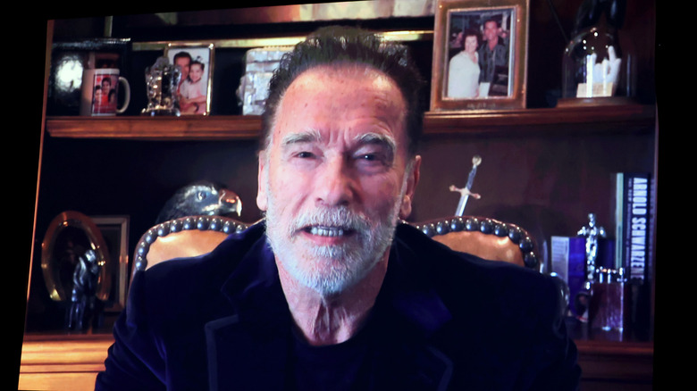 Arnold Schwarzenegger speaking from home