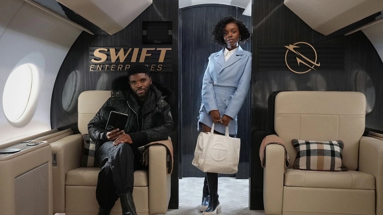 Tian Richards and Ashleigh Murray on plane Tom Swift