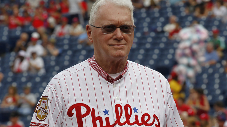 Jim Bunning in glasses at Phillies game