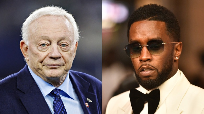 Split image of Jerry Jones, left, and P Diddy, right