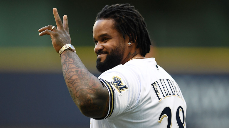 Prince Fielder flashing peace sign