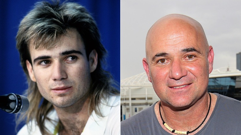 Andre Agassi with mullet, bald