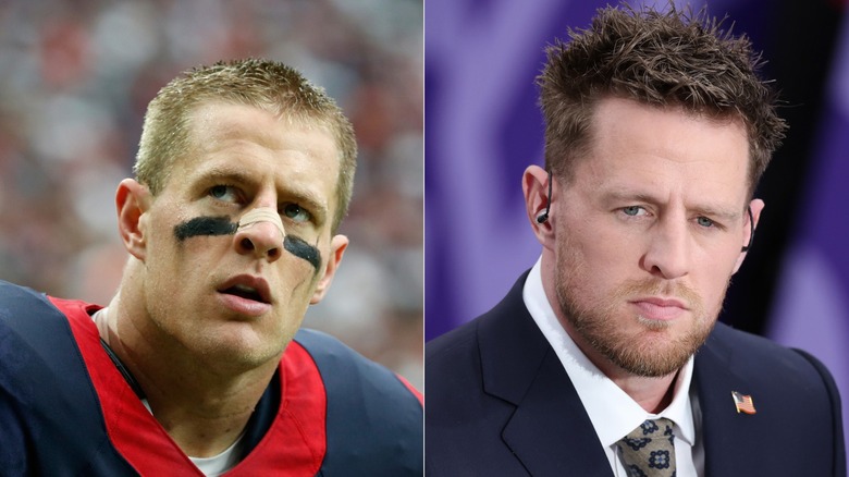 JJ Watt with close-cropped hair, spiked hair