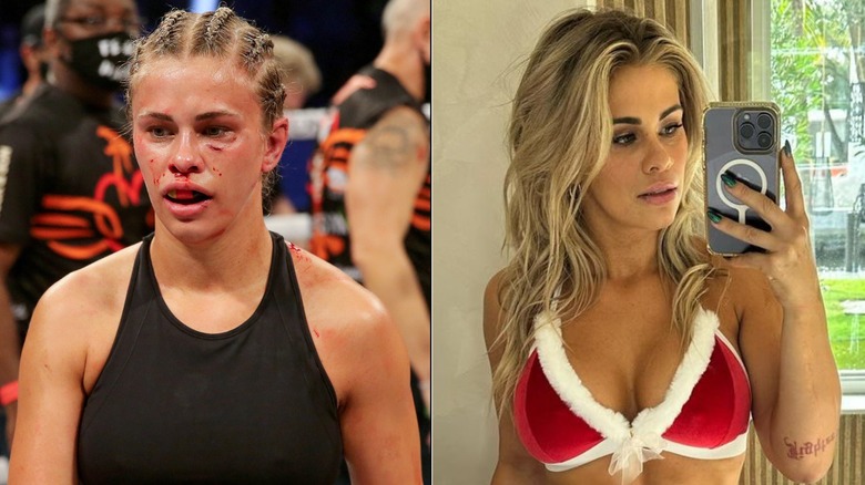 Paige VanZant with bloody face, taking selfie
