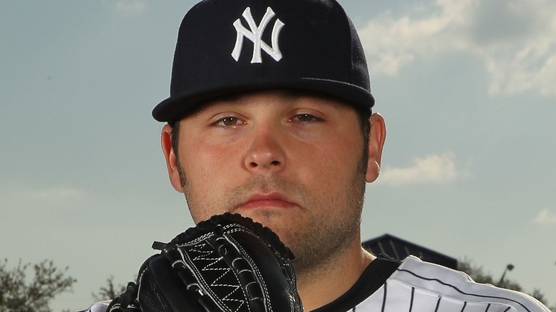 Joba Chamberlain posing as a New York Yankee