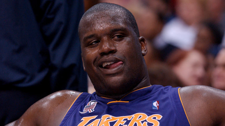 Shaquille O'Neal licking his lips