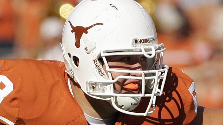 Buck Burnette wearing Texas Longhorns helmet