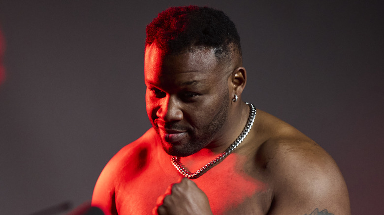 Jarrell Miller posing after a weigh-in for a fight in 2024