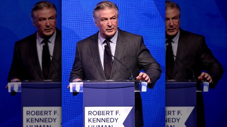 Alec Baldwin speaking on stage