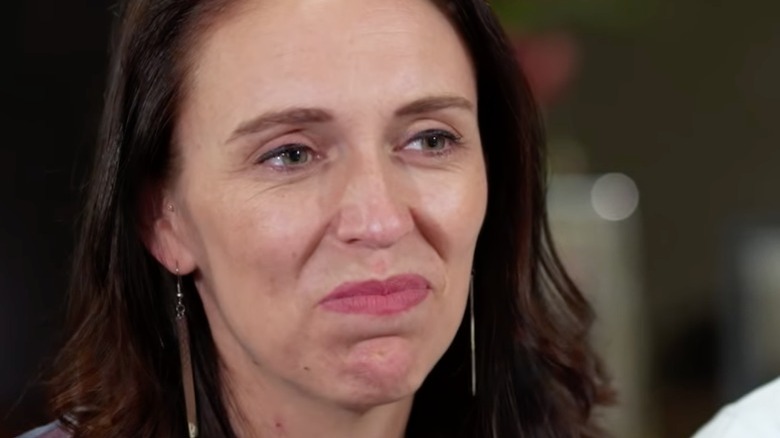 Jacinda Ardern looking uncomfortable