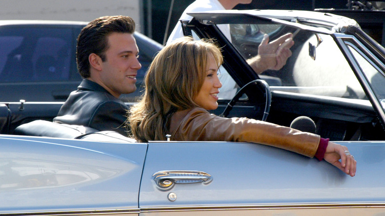 Ben Affleck and Jennifer Lopez driving in convertible