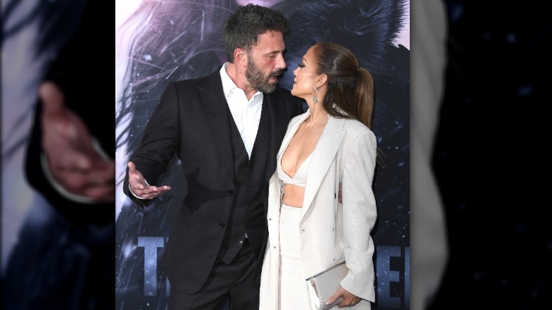 Ben Affleck and Jennifer Lopez staring at each other