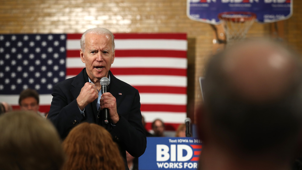 Joe Biden looking animated while speaking at a campaign event