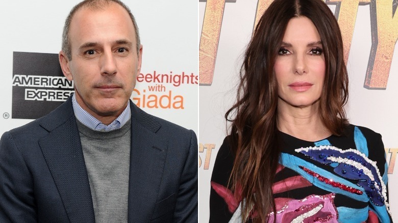 Matt Lauer and Sandra Bullock, both posing