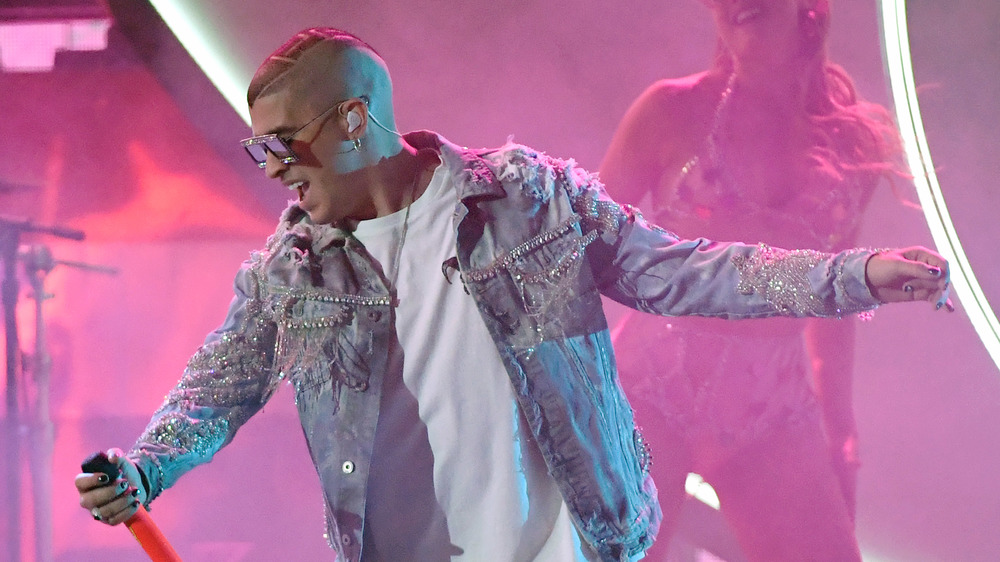 Bad Bunny performing at a concert