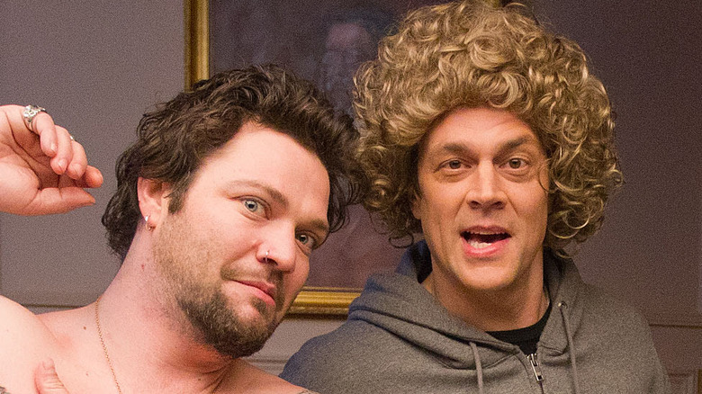 Bam Margera and Johnny Knoxville making funny faces