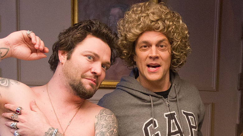 Bam Margera and Johnny Knoxville posing