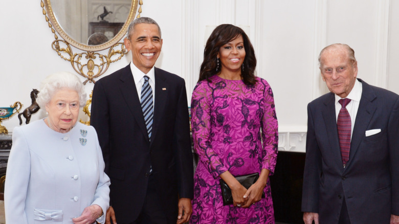 Queen Elizabeth II, Barack Obama, Michelle Obama, and Prince Philip together