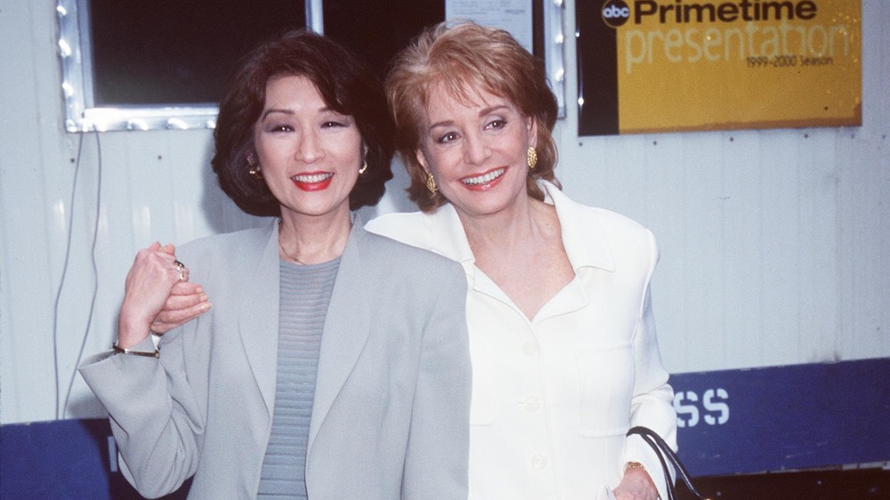 Connie Chung, Barbara Walters, posing