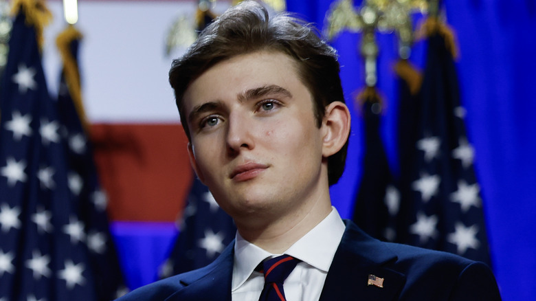 Barron Trump on stage after his father's 2024 election win.