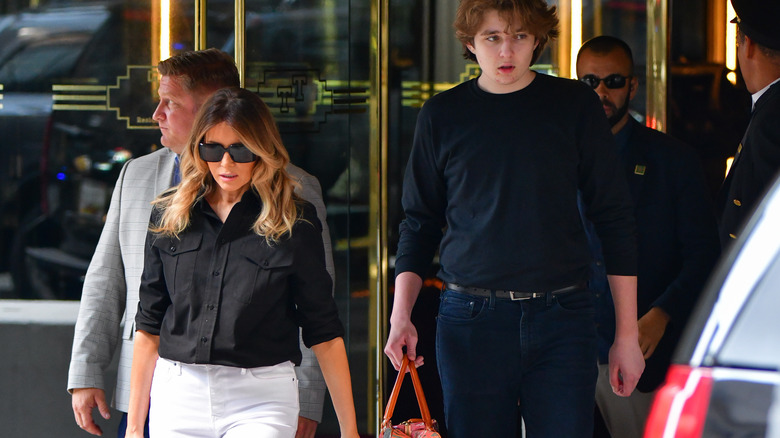 Melania Trump and Barron Trump leaving Trump Tower