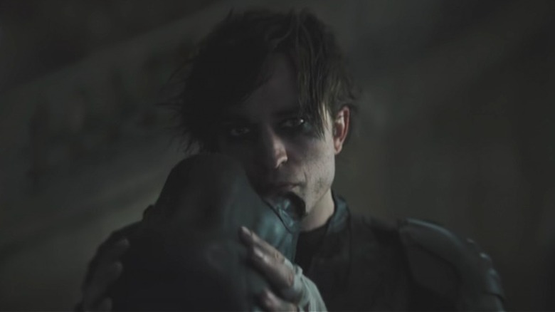 Robert Pattinson as Batman showing eyeliner