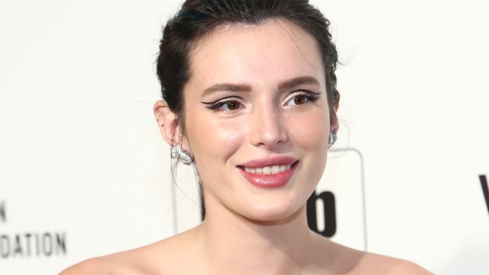 Bella Thorne with black eyeliner and black hair