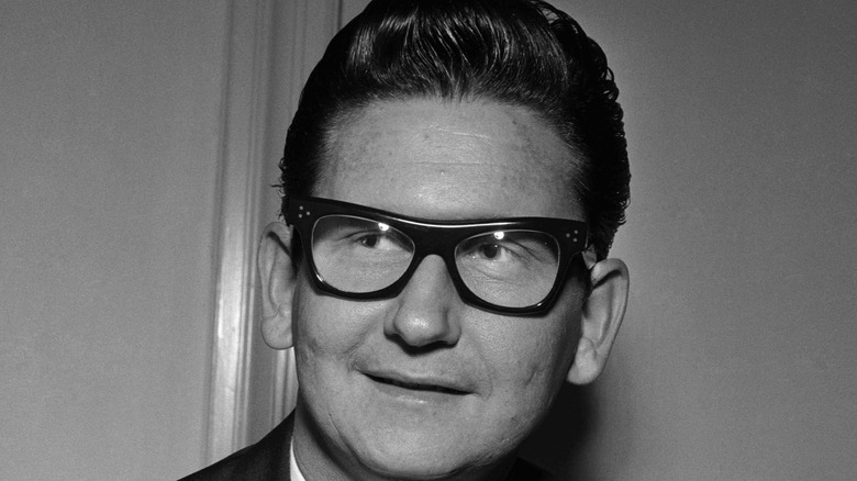 Roy Orbison smiling, black and white