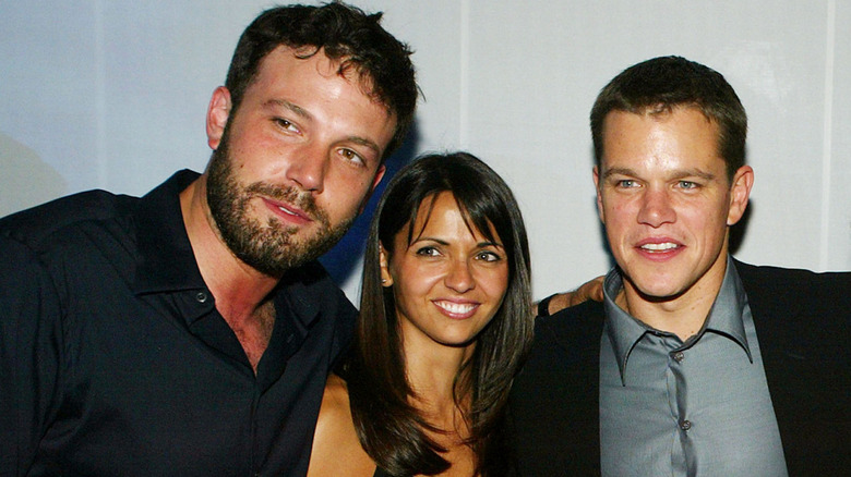 Ben Affleck, Luciana Barroso, and Matt Damon at press event