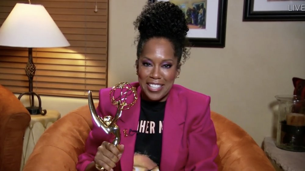 Regina King in a Breonna Taylor shirt and pink blazer