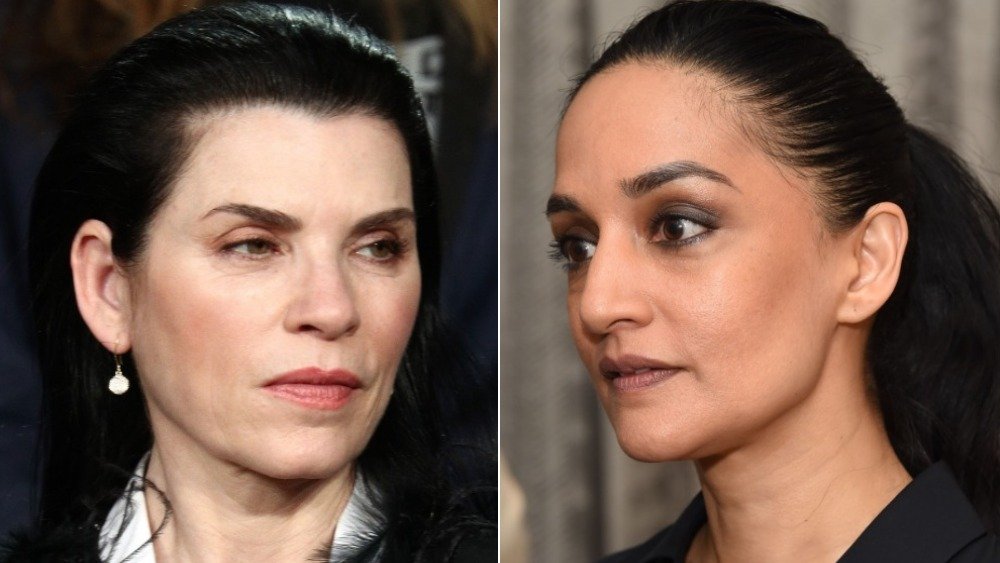 Split image of Julianna Margulies and Archie Panjabi, both looking serious