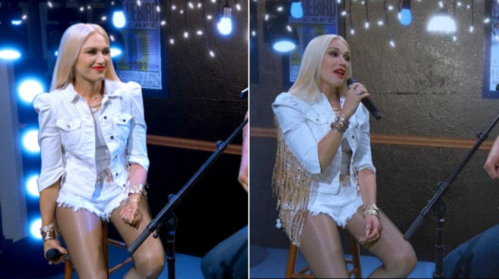 Gwen Stefani in a white ensemble at the ACMs 