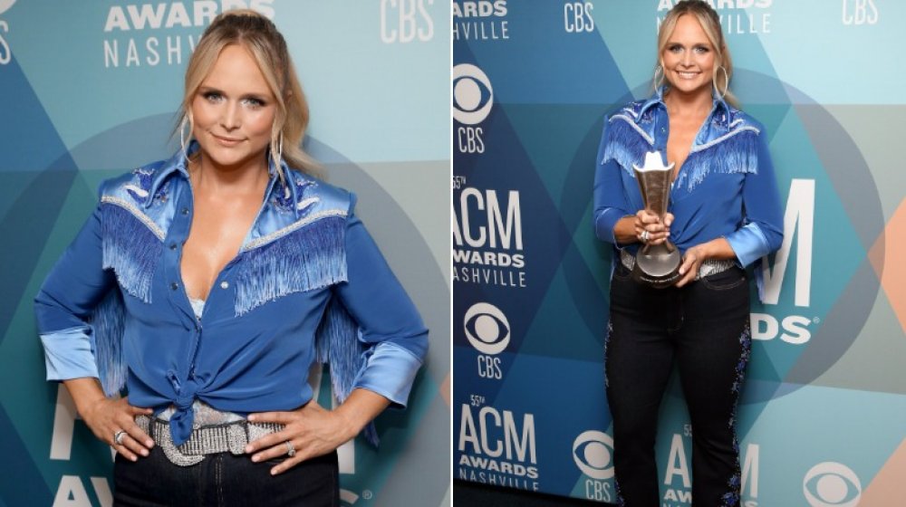 Miranda Lambert in a blue top with some fringe