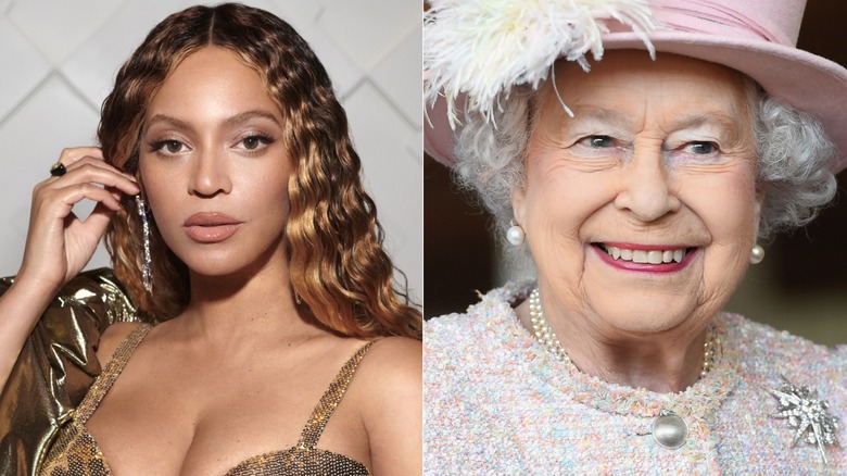 Beyoncé and Queen Elizabeth smiling