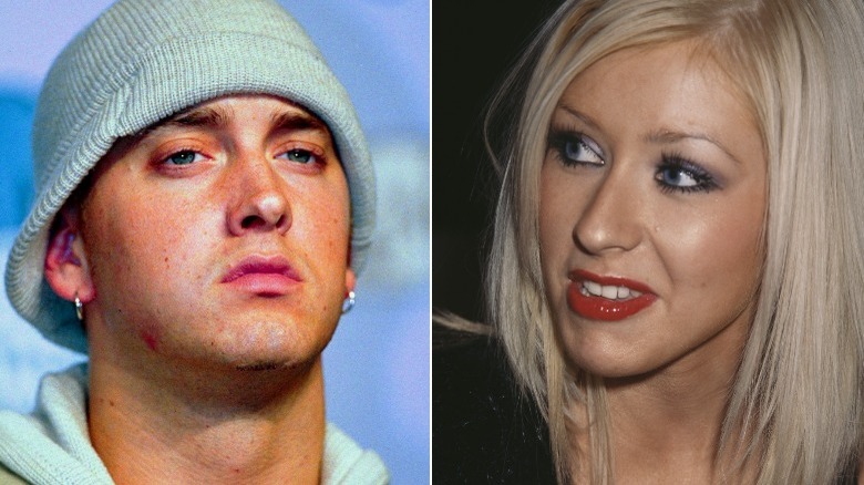 Split image of Eminem and Christina Aguilera