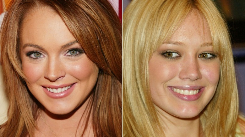 Split image of Lindsay Lohan and Hillary Duff