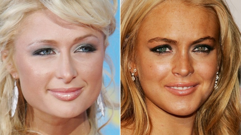 Split image of Paris Hilton and Lindsay Lohan