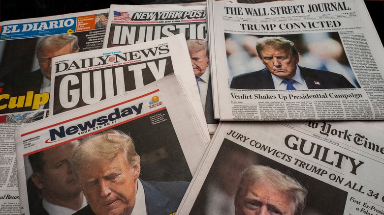 Newspapers reporting on Trump's guilty verdict