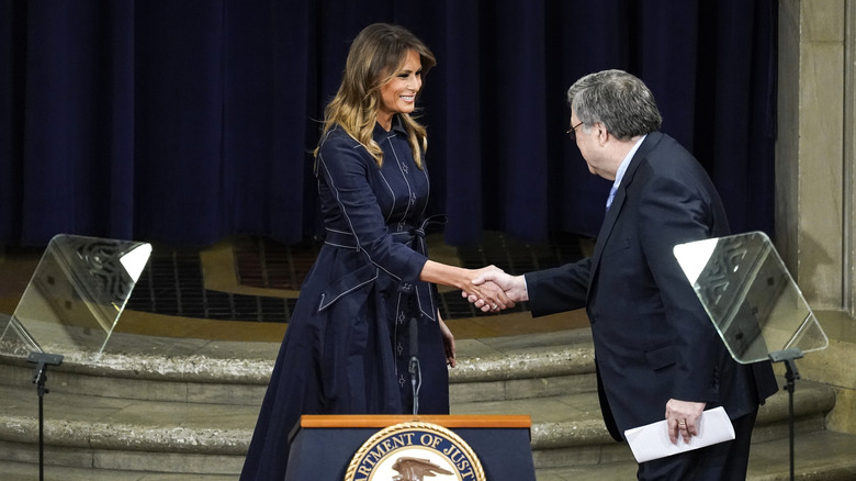 Melania Trump shaking hands with U.S. Attorney General William Barr