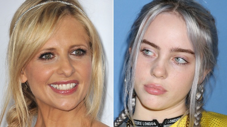 Sarah Michelle Gellar and Billie Eilish pose in split image