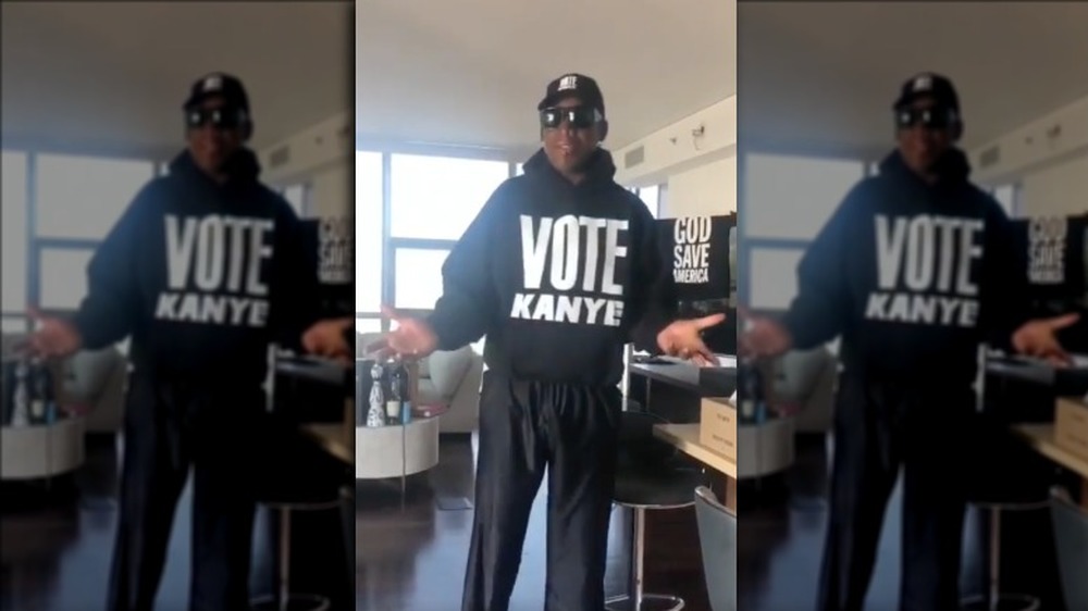 Dennis Rodman showing off his Vote Kanye shirt on Instagram 