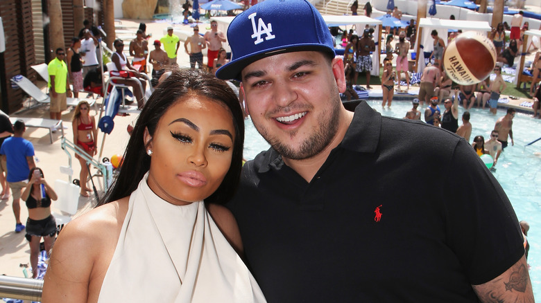 blac chyna and rob kardashian posing for photo 