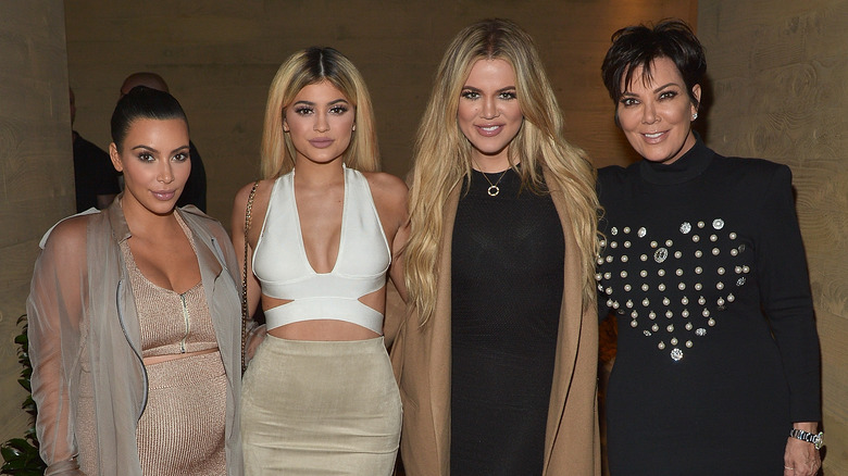 Kim Kardashian, Kylie Jenner, Khloe Kardashian, and Kris Jenner posing together in 2015