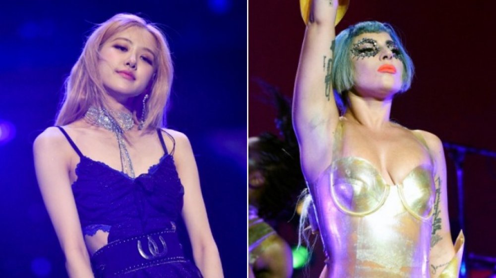 Split image of BLACKPINK's Rosé and Lady Gaga, both on stage