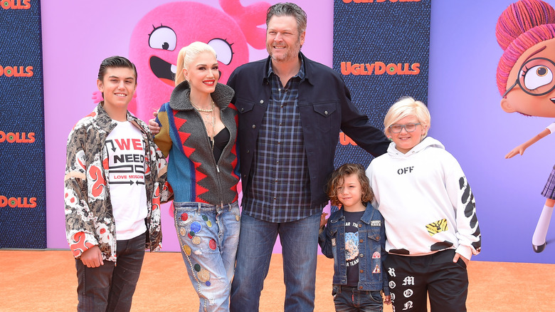 Gwen Stefani and Blake Shelton on the red carpet with Gwen's three sons